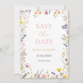 Elegante Pastel-Wildblumen Hochzeitssache Datum sp Einladung (Vorderseite)
