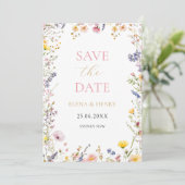 Elegante Pastel-Wildblumen Hochzeitssache Datum sp Einladung (Stehend Vorderseite)