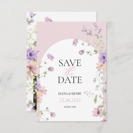 Elegante Pastel-Wildblumen Hochzeitssache Datum sp Einladung (Vorne/Hinten)