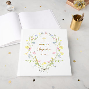 Elegante Pastel Wildblumen Taufe Gästebuch