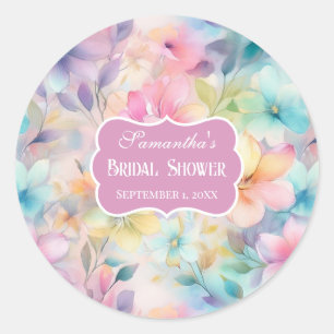 Elegante Pastell-Aquarell-Blumen Brautparty Runder Aufkleber