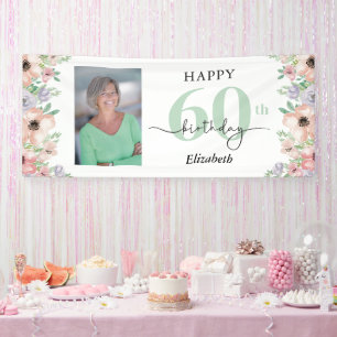 Elegante Pastell-Blumen-60. Geburtstagsfeier-Foto  Banner