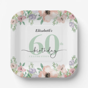 Elegante Pastell-Blumen-60.-Geburtstagsfeier Pappteller