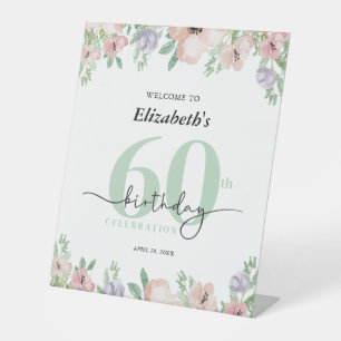 Elegante Pastell-Blumen 60. Geburtstagsfeier Willk Sockelschild