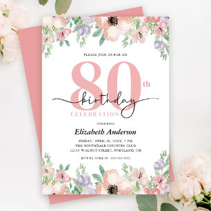 Elegante Pastell-Blumen-80. Geburtstagsfeier Einladung