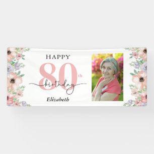 Elegante Pastell-Blumen-80. Geburtstagsfeier-Foto  Banner