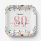 Elegante Pastell-Blumen-80. Geburtstagsfeier Pappteller (Vorderseite)