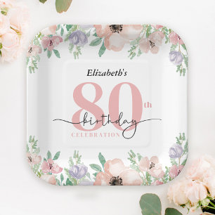 Elegante Pastell-Blumen-80. Geburtstagsfeier Pappteller