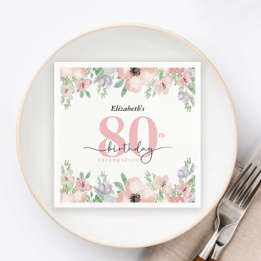 Elegante Pastell-Blumen-80. Geburtstagsfeier Serviette