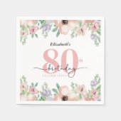 Elegante Pastell-Blumen-80. Geburtstagsfeier Serviette (Vorderseite)