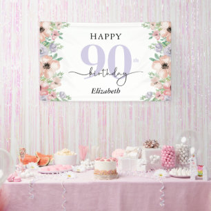 Elegante Pastell-Blumen-90. Geburtstagsfeier Banner