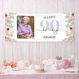 Elegante Pastell-Blumen-90.-Geburtstagsfeier-Foto Banner