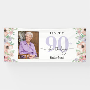 Elegante Pastell-Blumen-90.-Geburtstagsfeier-Foto  Banner
