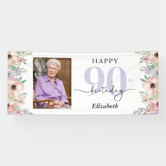 Elegante Pastell-Blumen-90.-Geburtstagsfeier-Foto Banner