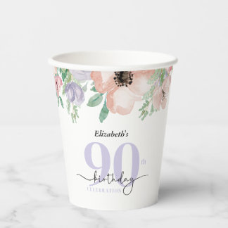 Elegante Pastell-Blumen-90. Geburtstagsfeier Pappbecher