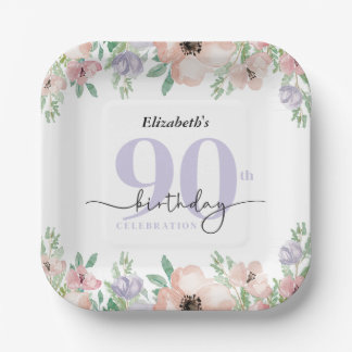 Elegante Pastell-Blumen-90. Geburtstagsfeier Pappteller