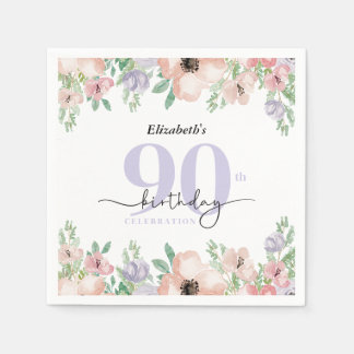 Elegante Pastell-Blumen-90.-Geburtstagsfeier Serviette