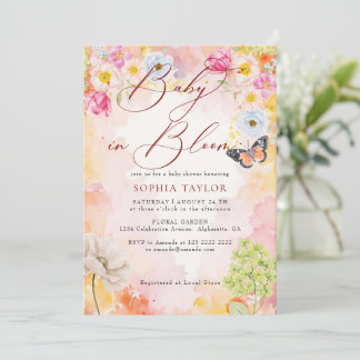 Elegante Pastell-Blumen-Baby-in- Blüte-Baby-Party Einladung