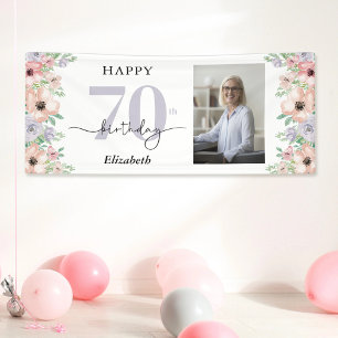 Elegante Pastell-Blumen-Foto-70.-Geburtstagsfeier Banner