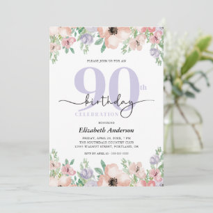Elegante Pastell-Blumen zum 90. Geburtstag Einladung