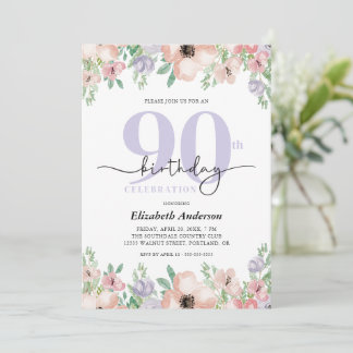 Elegante Pastell-Blumen zum 90. Geburtstag Einladung