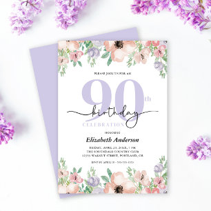 Elegante Pastell-Blumen zum 90. Geburtstag Einladung
