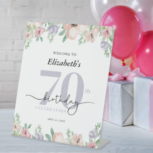 Elegante Pastell-Blumenparty zum 70. Geburtstag Wi Sockelschild