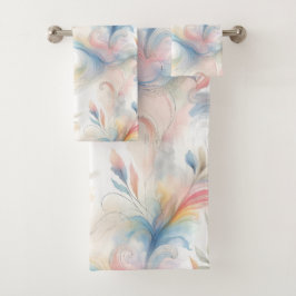 Elegante Pastell-Botanik-Aquarell Badhandtuch Set