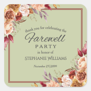 Elegante Pastell-Herbst-Blumen-Ruhestandsparty Quadratischer Aufkleber