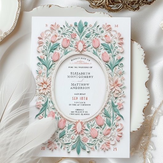 Elegante Pastell Imitats Papercut Wedding Einladung