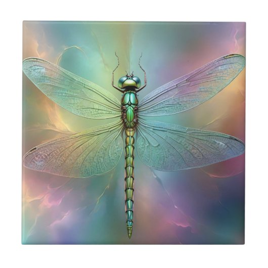 Elegante Pastell-Libelle Fraktal-Kunst, Fliese (Vorderseite)