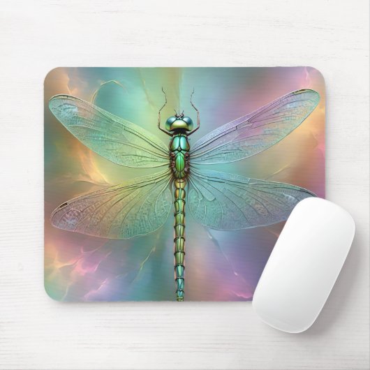 Elegante Pastell-Libelle Fraktal-Kunst, Mousepad (Mit Mouse)
