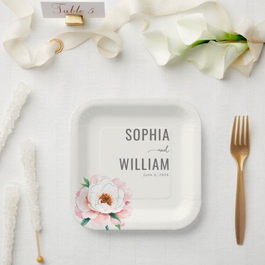 Elegante Pastell-Pfingstrose Pappteller (Hochzeit)