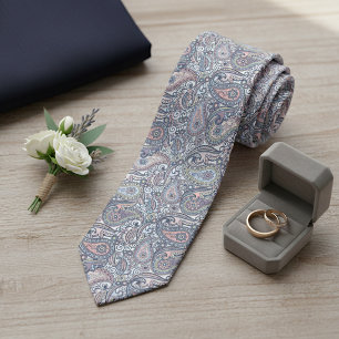 Elegante Pastell-Pfirsich-Rosa Hellblau Paisley-Ku Krawatte
