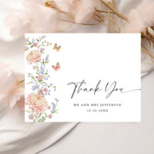 Elegante Pastell-Rosa Florale Hochzeits-Dankeskart Postkarte