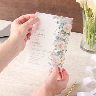 Elegante Pastell-Rosé Weiße Blaue Rosen Florale Ho Pergament Einladungen