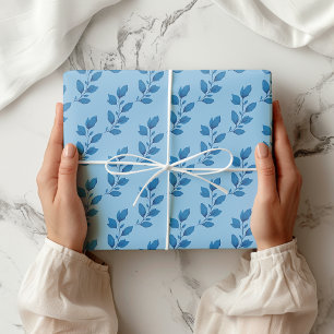 Elegante Pastell- und Dunkelblaue Aquarell-Botanik Geschenkpapier Set