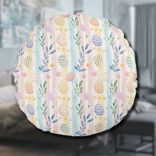 Elegante Pastell-Wasserfarbe-Osterstreifen-Eier Rundes Kissen