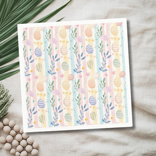 Elegante Pastell-Wasserfarbe-Osterstreifen-Eier Serviette