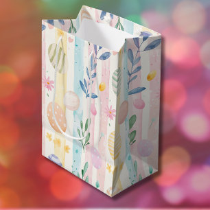 Elegante Pastell-Wasserfarben-Osterstreifen-Eier Mittlere Geschenktüte