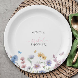 Elegante Pastell-Wildblumen-Grün-Braut-Show Pappteller