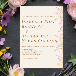 Elegante Pastell-Wildblumen rechte Bordüre Aquarel Einladung