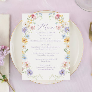 Elegante Pastell-Wildblumengarten-Hochzeit Menükarte