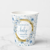 Elegante pastellblaue Blumen Goldjunge Dusche Pappbecher (Vorderseite)