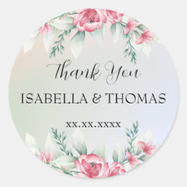 Elegante Pastellblüte Vielen Dank für Ihre Hochzei Runder Aufkleber