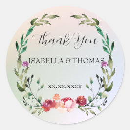 Elegante Pastellblüte Vielen Dank für Ihre Hochzei Runder Aufkleber