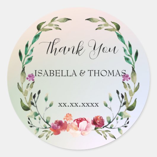 Elegante Pastellblüte Vielen Dank für Ihre Hochzei Runder Aufkleber (Vorderseite)
