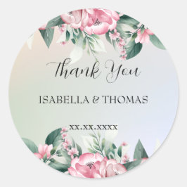 Elegante Pastellblüte Vielen Dank für Ihre Hochzei Runder Aufkleber