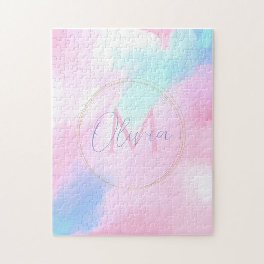 Elegante Pastellfarben Blau Pink Aquarellmalerei Puzzle (Vertikal)