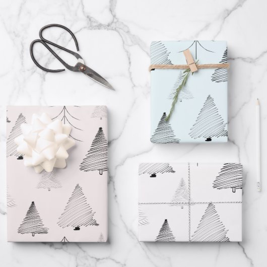 Elegante Pastellfarben Handgezeichnete Weihnachtsb Geschenkpapier Set (Vorderseite)